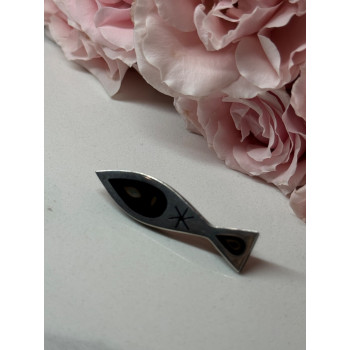 925 Sterling Silver Black Enamel Brooch Length 1.5 In