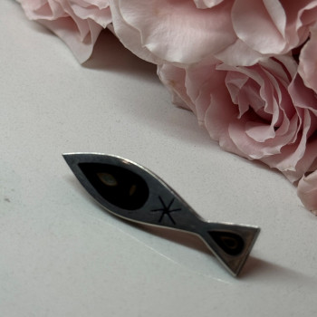 925 Sterling Silver Black Evil Eye Enamel Brooch Length 1.5 In