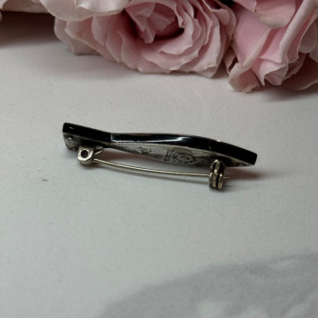 925 Sterling Silver Black Evil Eye Enamel Brooch Length 1.5 In