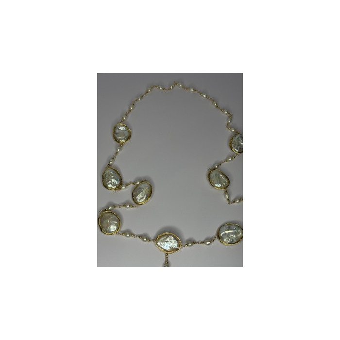 GOLD PLATED PEARL NECKLACE APPROX LENGTH 30 INCH THE BOTTOM OF PENDANT 3 INCH
