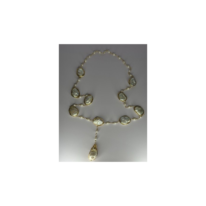 GOLD PLATED PEARL NECKLACE APPROX LENGTH 30 INCH THE BOTTOM OF PENDANT 3 INCH