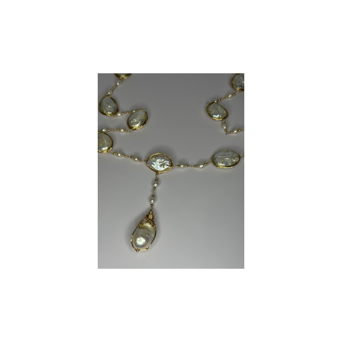 GOLD PLATED PEARL NECKLACE APPROX LENGTH 30 INCH THE BOTTOM OF PENDANT 3 INCH