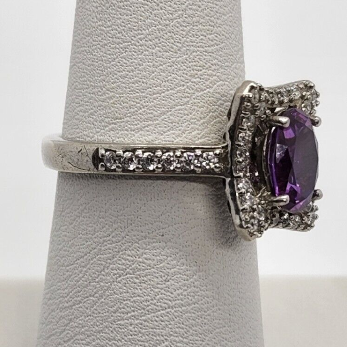925 Sterling Silver Amethyst & ?z Ring Size 7