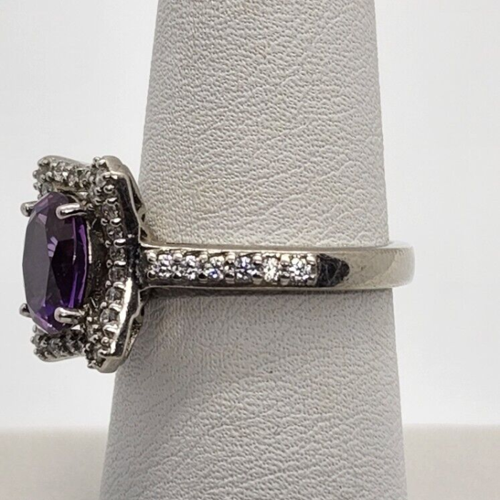 925 Sterling Silver Amethyst & ?z Ring Size 7