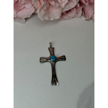 925 Sterling Silver Turquoise Cross Length 1.6 In