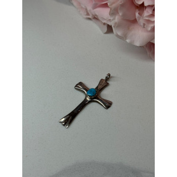 925 Sterling Silver Turquoise Cross Length 1.6 In