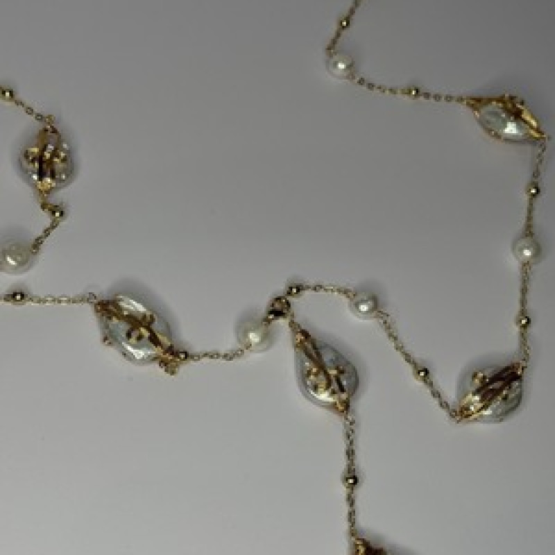 GOLD PLATED PEARL NECKLACE APPROX LENGTH 32 INCH BOTTOM OF PENDANT 4 INCH