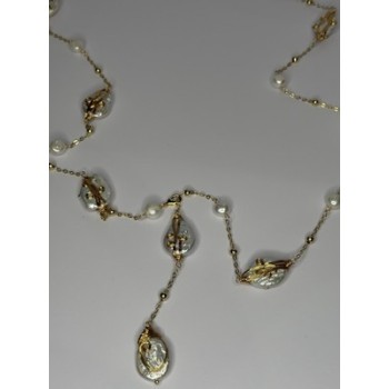 GOLD PLATED PEARL NECKLACE APPROX LENGTH 32 INCH BOTTOM OF PENDANT 4 INCH