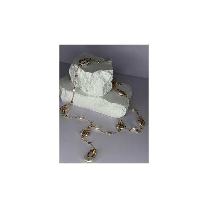 GOLD PLATED PEARL NECKLACE APPROX LENGTH 32 INCH BOTTOM OF PENDANT 4 INCH