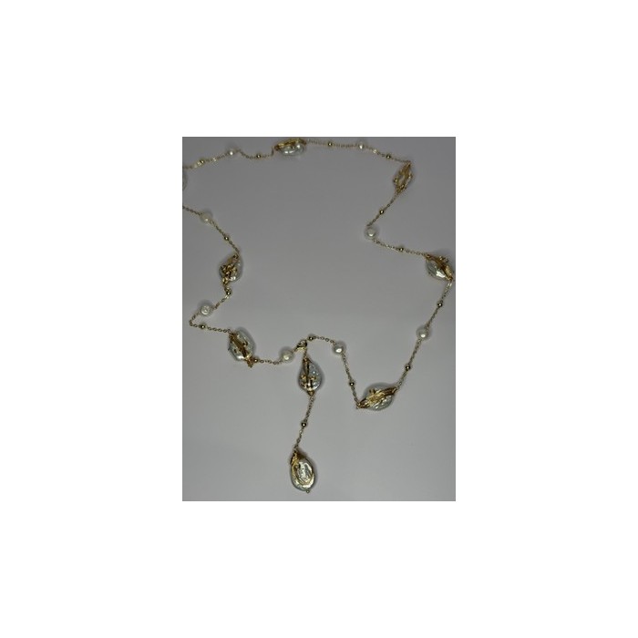 GOLD PLATED PEARL NECKLACE APPROX LENGTH 32 INCH BOTTOM OF PENDANT 4 INCH