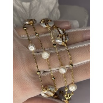 GOLD PLATED PEARL NECKLACE APPROX LENGTH 32 INCH BOTTOM OF PENDANT 4 INCH