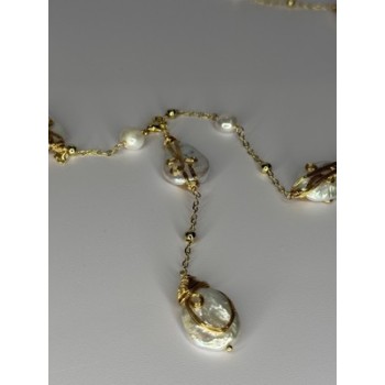 GOLD PLATED PEARL NECKLACE APPROX LENGTH 32 INCH BOTTOM OF PENDANT 4 INCH