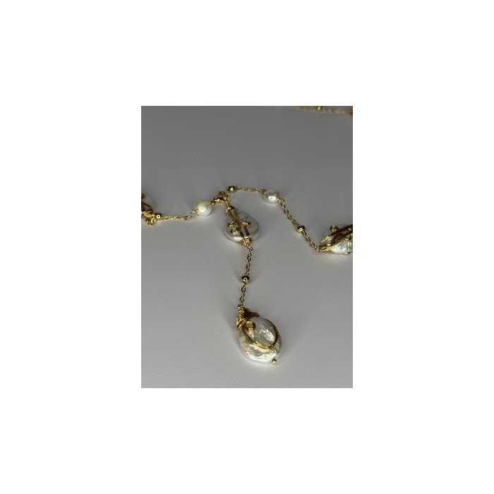 GOLD PLATED PEARL NECKLACE APPROX LENGTH 32 INCH BOTTOM OF PENDANT 4 INCH