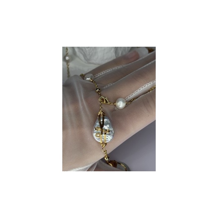 GOLD PLATED PEARL NECKLACE APPROX LENGTH 32 INCH BOTTOM OF PENDANT 4 INCH