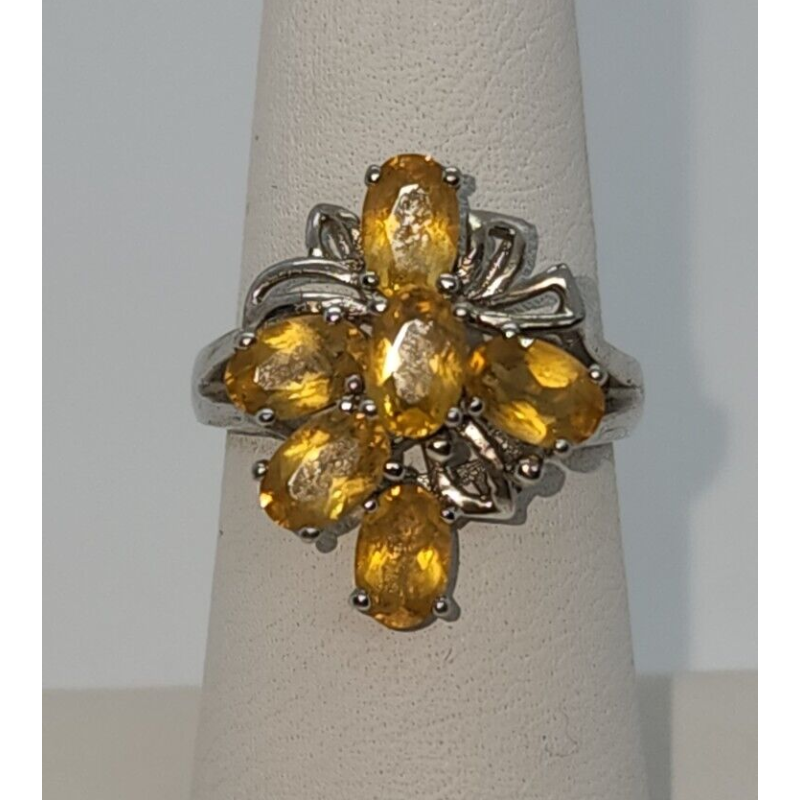 925 Sterling Silver Citrine Ring Size 6.5