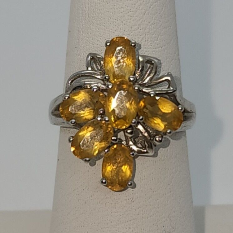 925 Sterling Silver Citrine Ring Size 6.5