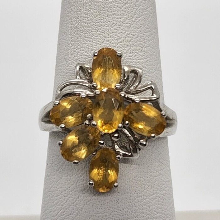 925 Sterling Silver Citrine Ring Size 6.5