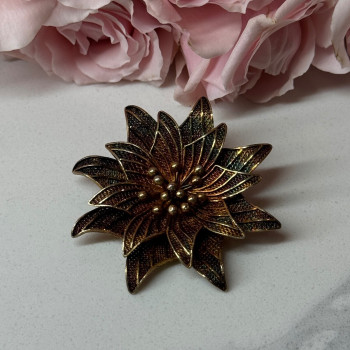 925 Sterling Silver Gold Plated Brooch Flower Length 1.6 In