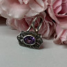 925 Sterling Silver Amethyst & Marcasite Pendant Length 1 In