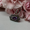 925 Sterling Silver Amethyst & Marcasite Pendant Length 1 In
