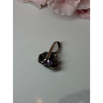 925 Sterling Silver Amethyst & Marcasite Pendant Length 1 In