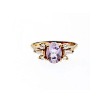 925 Sterling Silver Gold Plated Iolite & CZ Ring Size 8