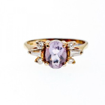 925 Sterling Silver Gold Plated Iolite & CZ Ring Size 8
