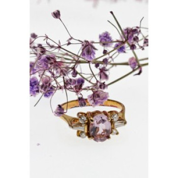925 Sterling Silver Gold Plated Iolite & CZ Ring Size 8