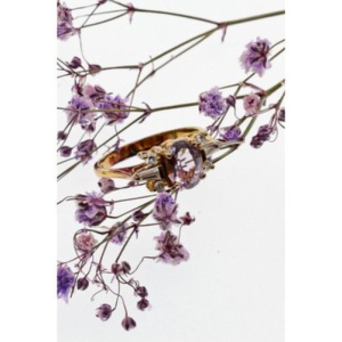 925 Sterling Silver Gold Plated Iolite & CZ Ring Size 8