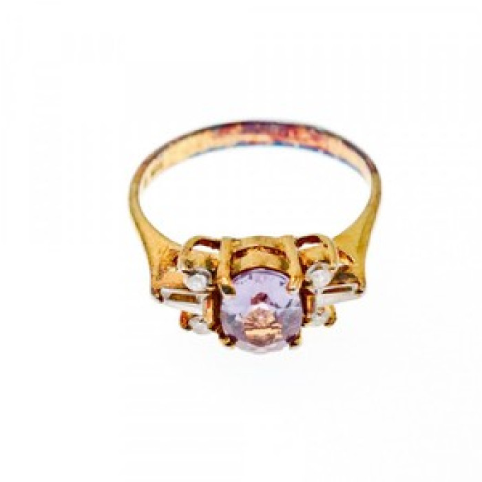 925 Sterling Silver Gold Plated Iolite & CZ Ring Size 8