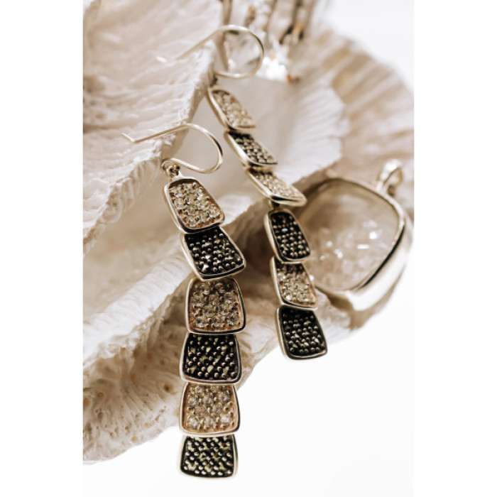 925 Sterling Silver CZ & Marcasites Earrings