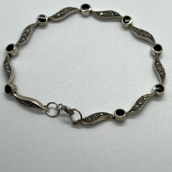 925 Sterling Silver Agate & Marcasite Bracelet
