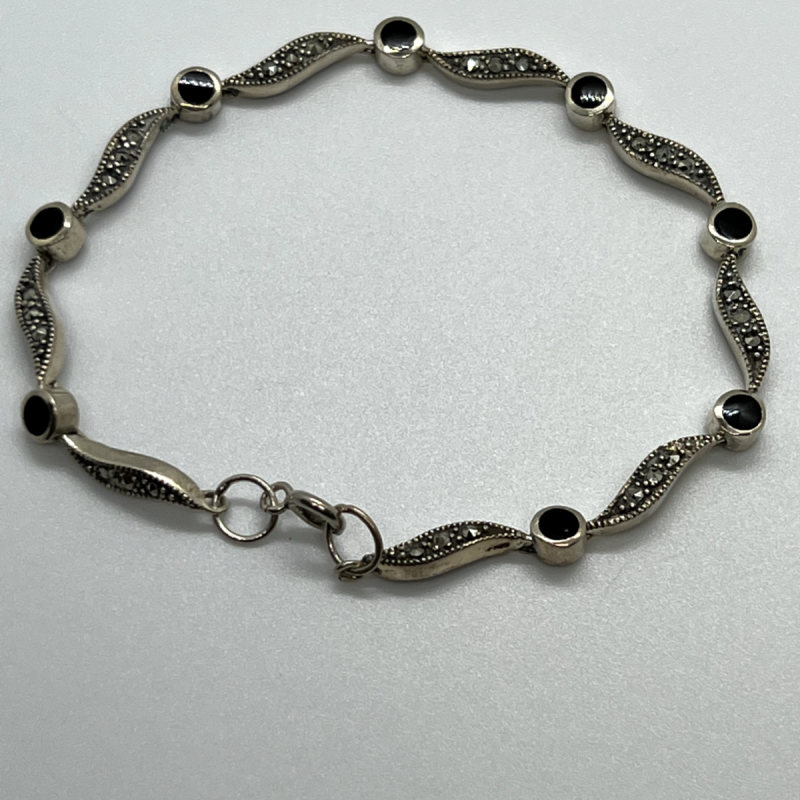 925 Sterling Silver Agate & Marcasite Bracelet