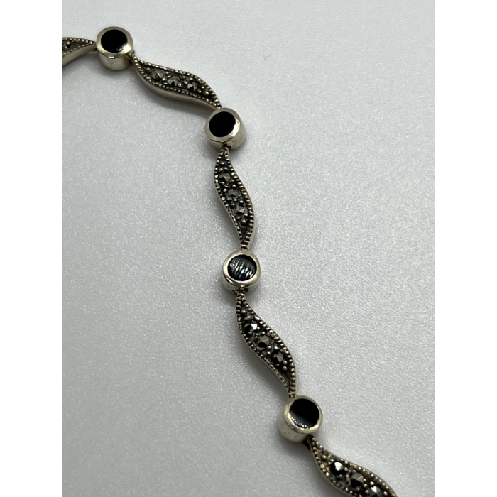 925 STERLING SILVER AGATE & MARCASITE BRACELET