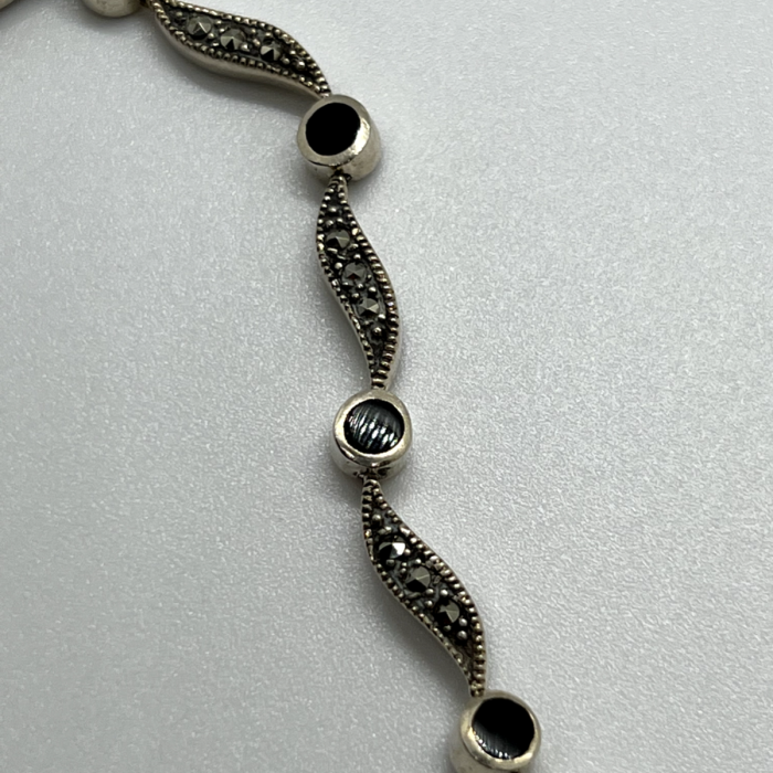 925 Sterling Silver Agate & Marcasite Bracelet