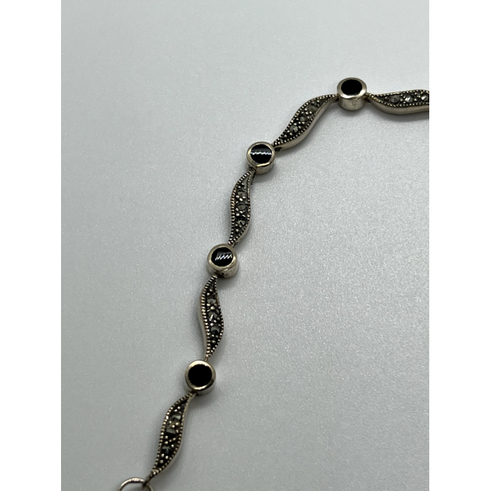 925 STERLING SILVER AGATE & MARCASITE BRACELET