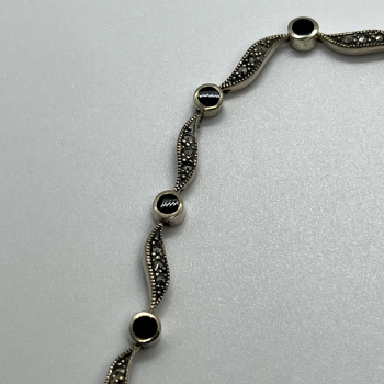 925 Sterling Silver Agate & Marcasite Bracelet