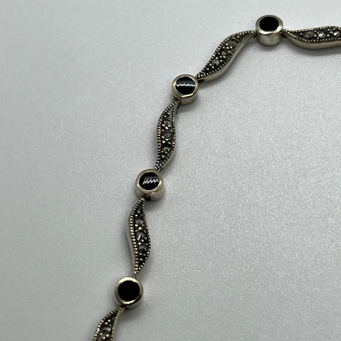 925 Sterling Silver Agate & Marcasite Bracelet