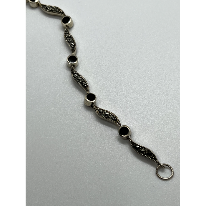 925 STERLING SILVER AGATE & MARCASITE BRACELET