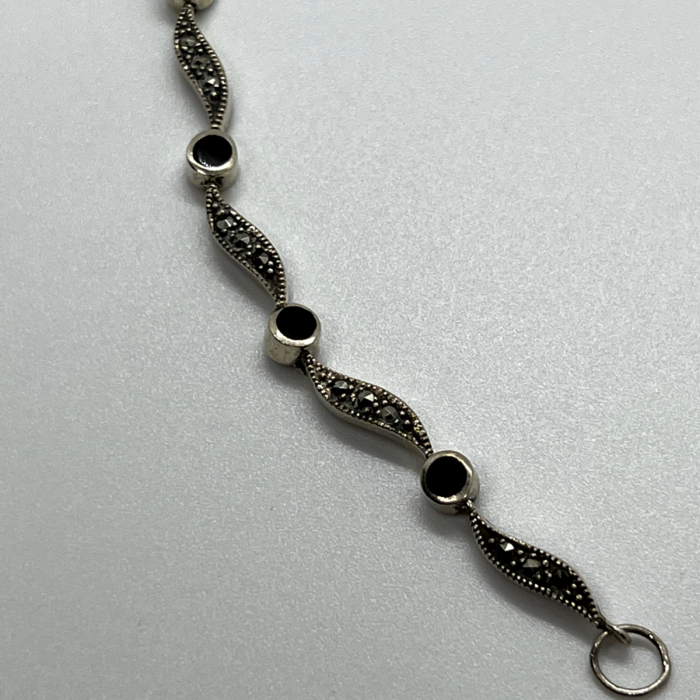 925 Sterling Silver Agate & Marcasite Bracelet