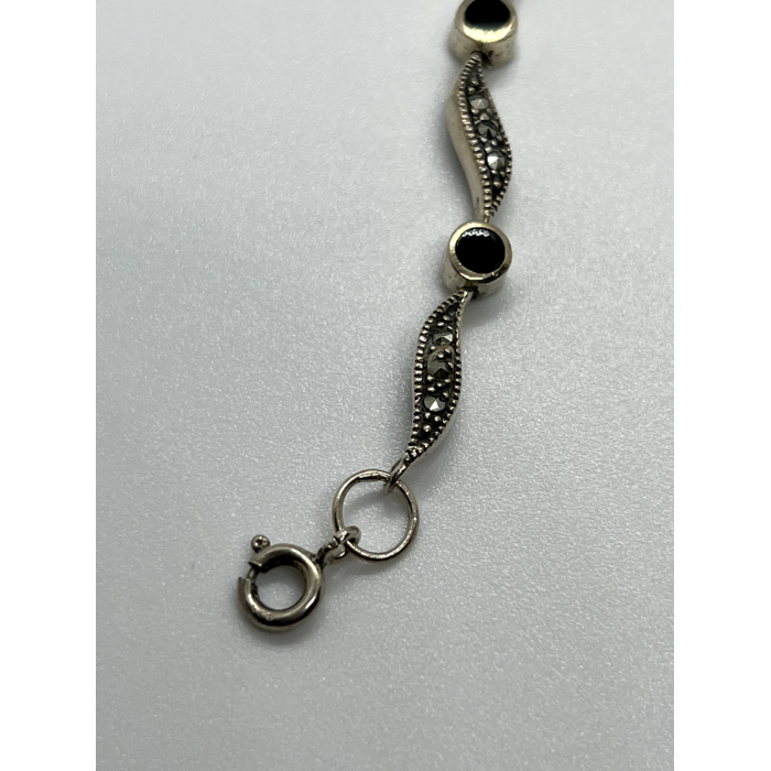 925 STERLING SILVER AGATE & MARCASITE BRACELET