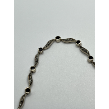 925 STERLING SILVER AGATE & MARCASITE BRACELET