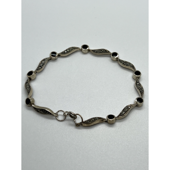925 STERLING SILVER AGATE & MARCASITE BRACELET