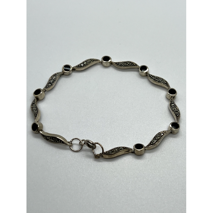 925 STERLING SILVER AGATE & MARCASITE BRACELET