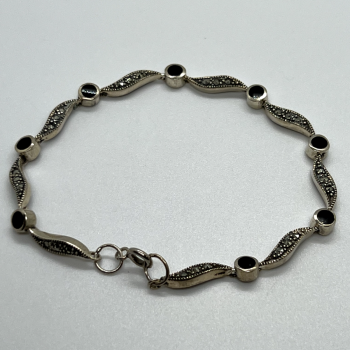 925 Sterling Silver Agate & Marcasite Bracelet