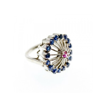 925 Sterling Silver Iolite & Pink Topaz Ring Size 6