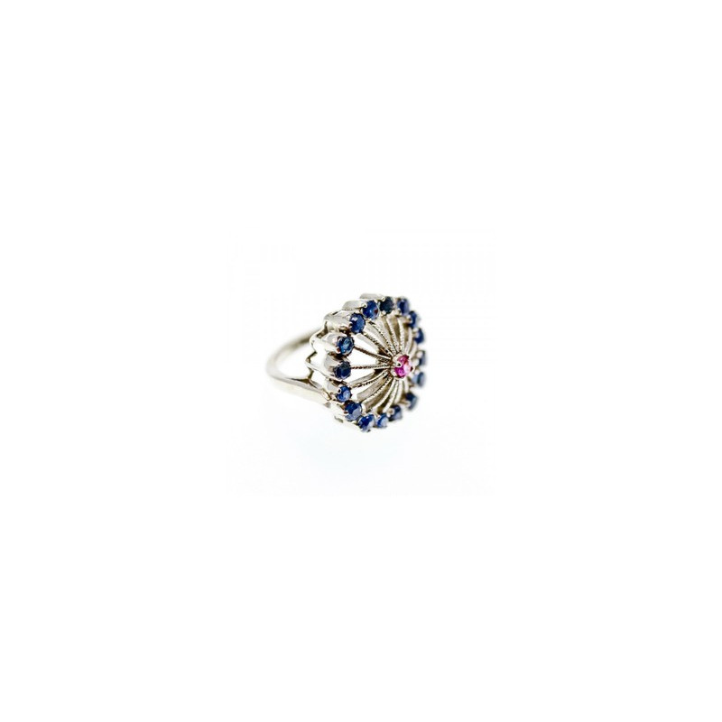 925 Sterling Silver Iolite & Pink Topaz Ring Size 6