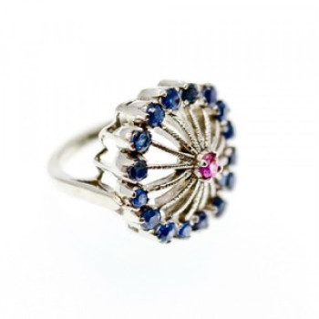 925 Sterling Silver Iolite & Pink Topaz Ring Size 6