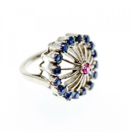 925 Sterling Silver Iolite & Pink Topaz Ring Size 6