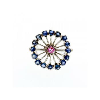 925 Sterling Silver Iolite & Pink Topaz Ring Size 6